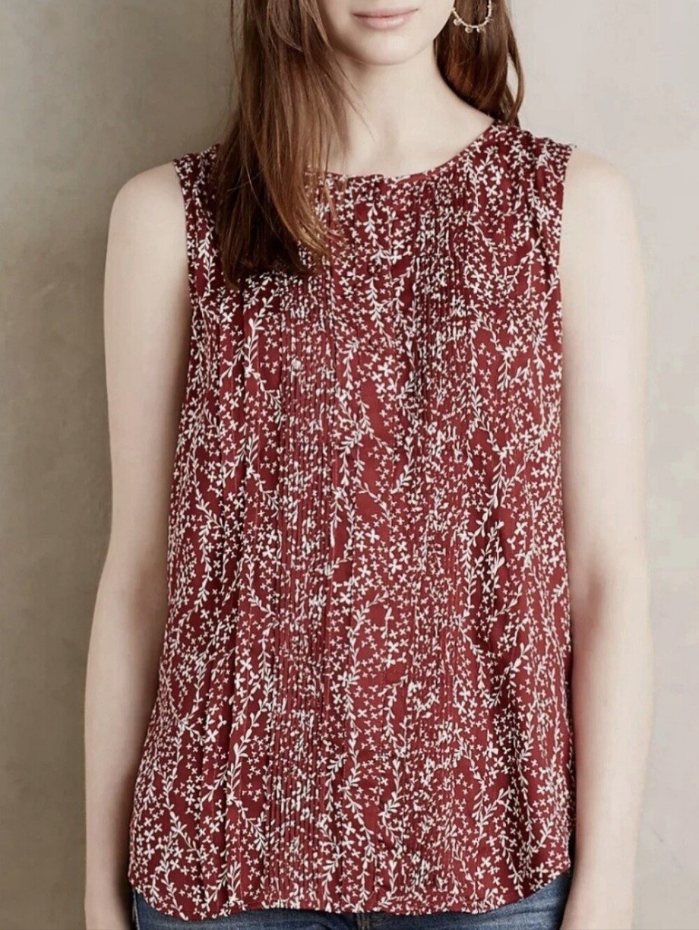 dolan Sleeveless V-Neck Red and White Floral Print Tank ( T67)